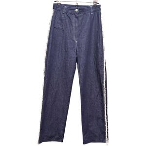 Vintage Straight Leg Denim Jeans Fringe Trim Dark Wash Style 61250 Size S(2-4)
